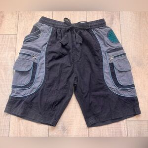 Himalayan Men's Black and Gray Cargo Shorts Teal Embroidery Harem SZ LARGE Boho